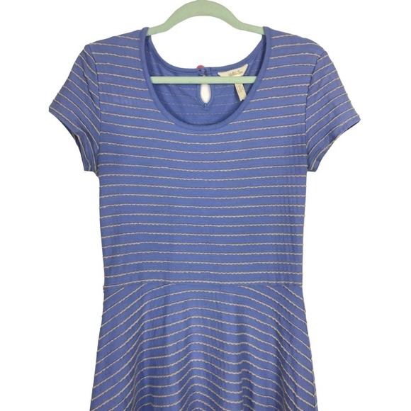 Matilda Jane Exploration Dress Light Blue Taupe Stripe Small Midi Casual - Picture 3 of 10